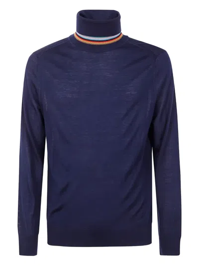 Paul Smith Stripe Turtleneck Jumper In Blue