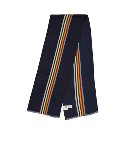 Paul Smith Stripe Wool Scarf In Blue