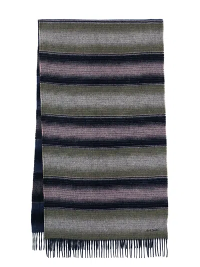 Paul Smith Stripe Wool Scarf In Grey
