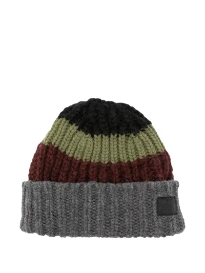 Paul Smith Striped Cashmere Knit Beanie With Turn-up Brim In Black