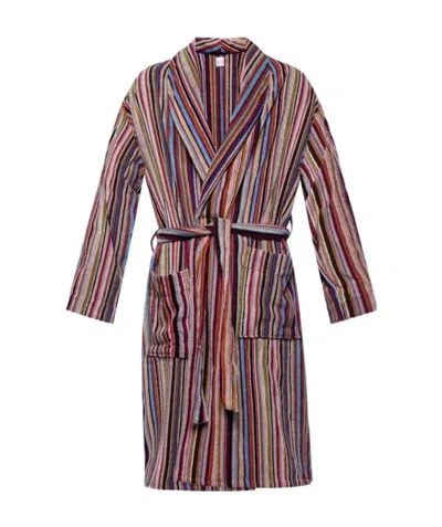 Paul Smith Striped Belted Bathrobe In Multicolor