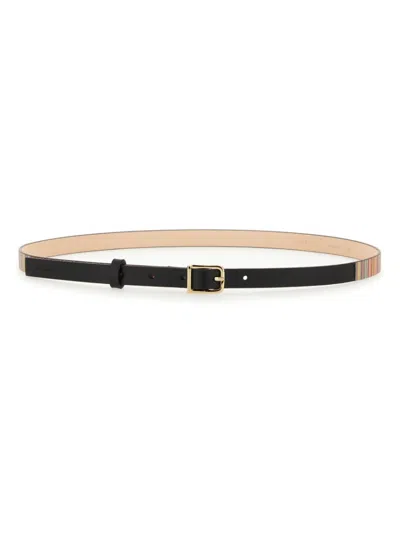 Paul Smith Striped Black Cow Leather Belt