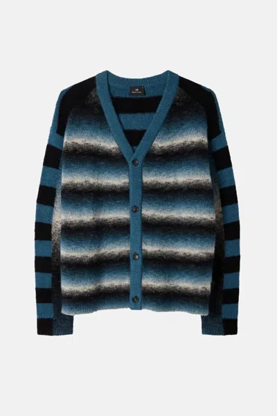 Paul Smith Striped Button Thru Cardigan In Blue