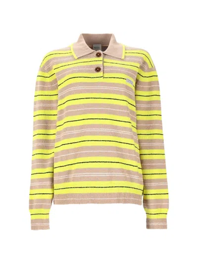 Paul Smith Polo Collar Striped Knit Top Ribbed Trims In Yellow