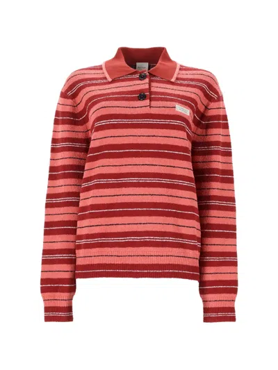 Paul Smith Textured Stripe Knit Top With Classic Polo Collar In Brown