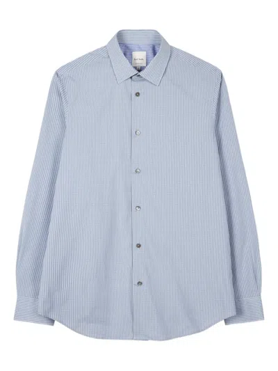 Paul Smith Striped Buttoned Shirt In Blue