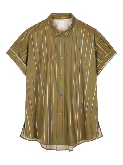 Paul Smith Striped Buttoned Shirt In Green