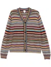Paul Smith Multicolored Horizontal Striped Wool Blend Cardigan In Red