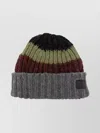 Paul Smith Striped Cashmere Knit Beanie With Turn-up Brim In Black