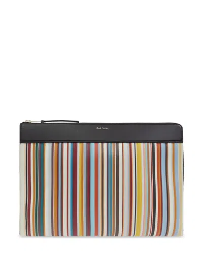 Paul Smith Striped Clutch Bag In Red
