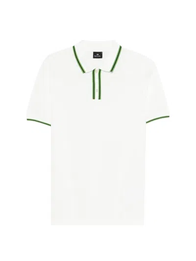 Paul Smith Striped Collar Polo Shirt In White