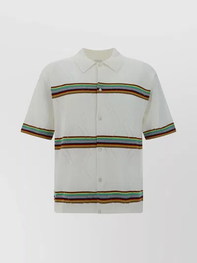 Paul Smith Striped Collar Shirt With Zig Zag Stitching In White
