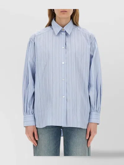 Paul Smith Striped Collared Shirt Cuffed Sleeves In Blue