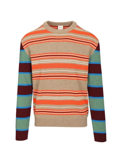 Paul Smith Striped Contrast-sleeve Crew-neck Sweater In Multi