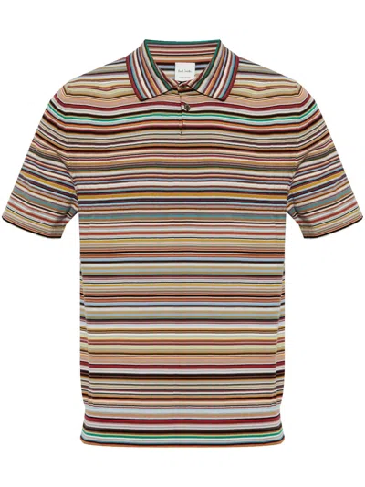 Paul Smith Striped Cotton Polo Shirt In Brown