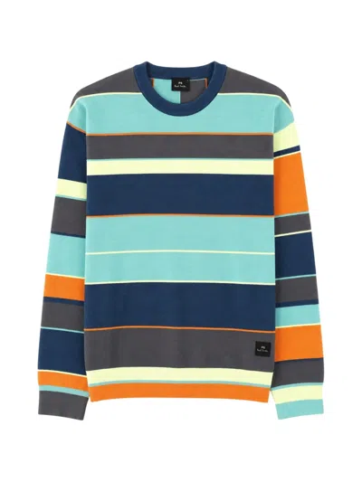 Paul Smith Striped Long-sleeve Sweater In Organic Cotton In Multi