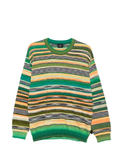 Paul Smith Striped Cotton Sweater In Green