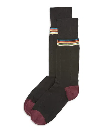 Paul Smith Striped Crew Socks In Brown