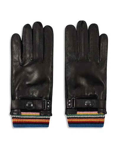 Paul Smith Striped Cuff Gloves In Black
