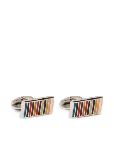 Paul Smith Striped Cufflinks In Silver