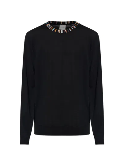 Paul Smith Striped-detail Crew-neck Sweater In Black