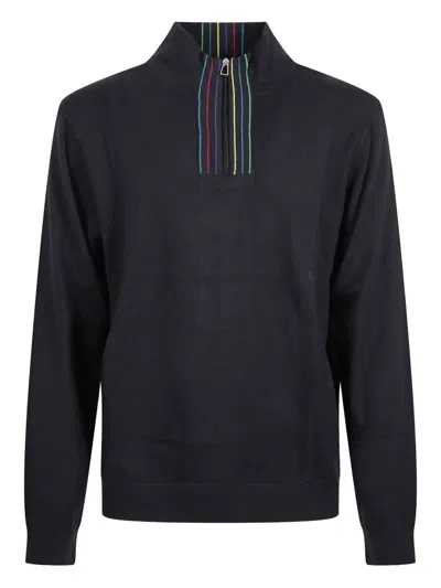 Paul Smith Striped-detail Half-zip Sweater In Black