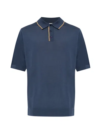 Paul Smith Stripe Detailed Knitted Polo Shirt In Blue