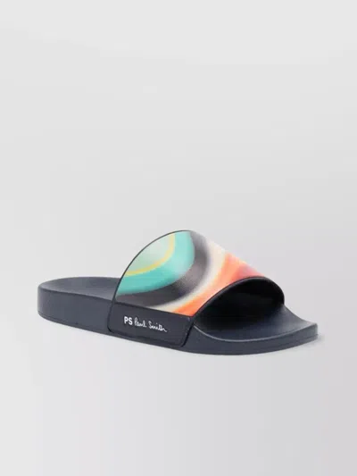Paul Smith Striped Flat Slides Multicolor Strap In Swirl