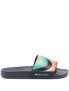 Paul Smith Striped Flat Slides Multicolor Strap In Swirl