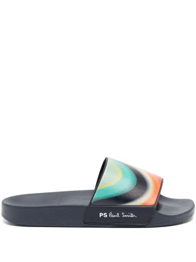 Paul Smith Striped Flat Slides In Swirl