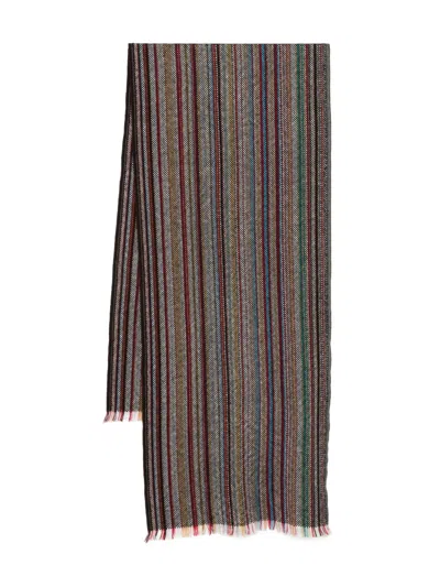 Paul Smith Striped Fringed Scarf In Black