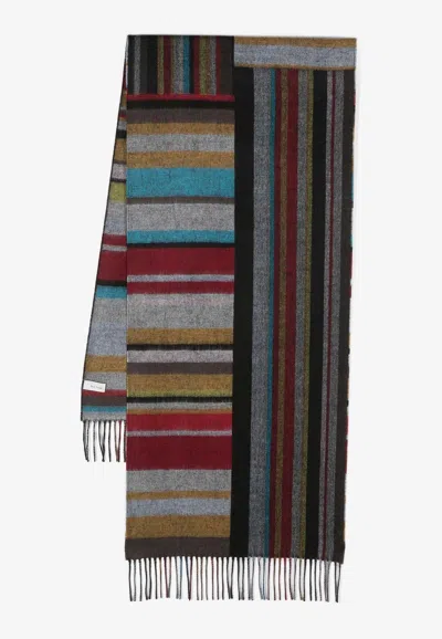 Paul Smith Striped Fringed Scarf In Multicolor