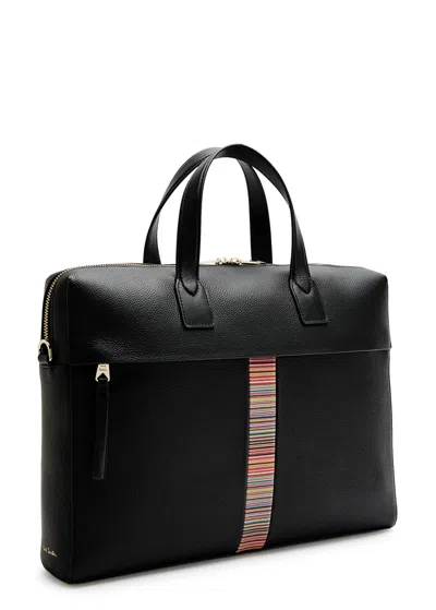 Paul Smith Striped Grained Leather Briefcase In Black