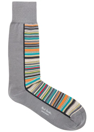 Paul Smith Striped-intarsia Cotton-blend Socks In Gray