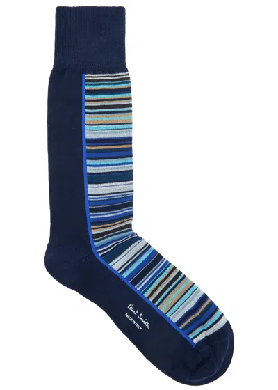 Paul Smith Striped-intarsia Cotton-blend Socks In Blue