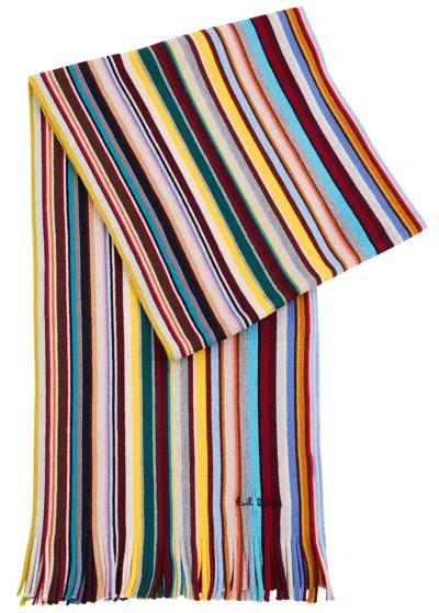 PAUL SMITH PAUL SMITH STRIPED-INTARSIA WOOL SCARF