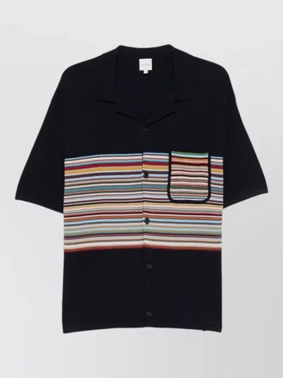 Paul Smith Striped Knit Camp Collar Short Sleeve Shirt In Multi