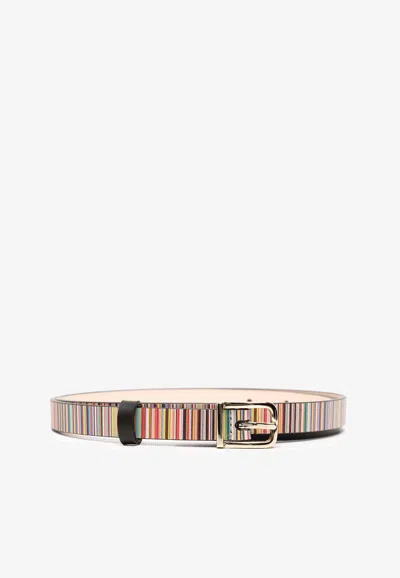 Paul Smith Striped Leather Belt In Multi