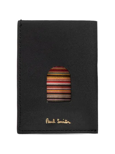 Paul Smith Striped Leather Cardholder In Black