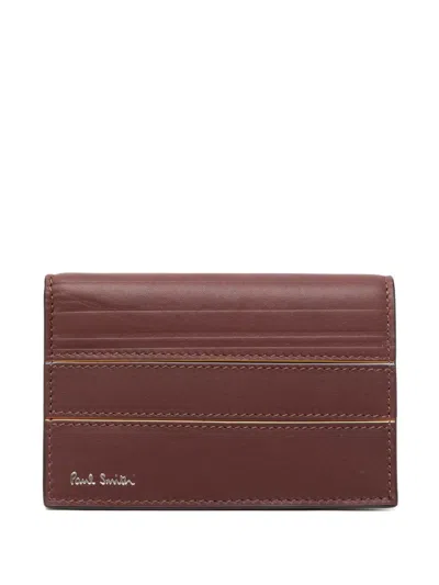 Paul Smith Striped Leather Wallet In Brown