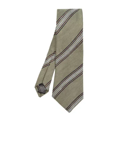Paul Smith Striped Linen-blend Tie In Gray