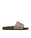 Paul Smith Striped Logo Slippers In Brown