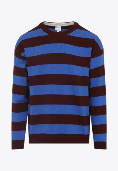 Paul Smith Lambswool Blue And Maroon Stripe Crew Neck Sweater Red