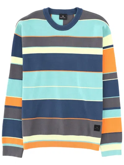 Paul Smith Striped Long-sleeve Sweater In Organic Cotton In Multi