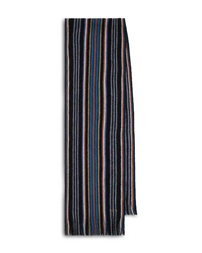 Paul Smith Striped Merino Wool Scarf In Blue
