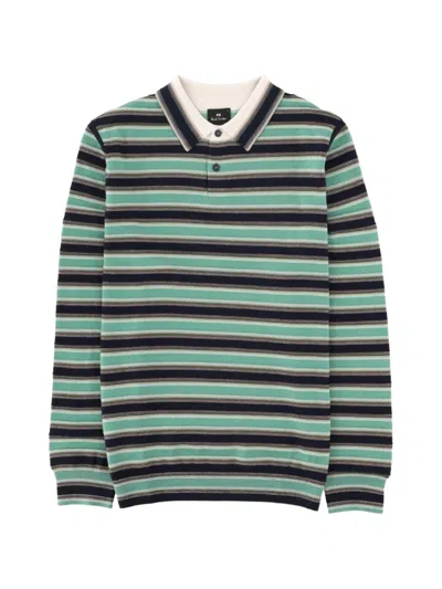 Paul Smith Knit Sweater Striped Pattern Ribbed Cuffs Hem In Green