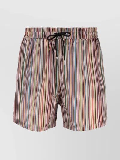 Paul Smith Striped Mid-length Swim Shorts With Rear And Side Pockets In Multicolour