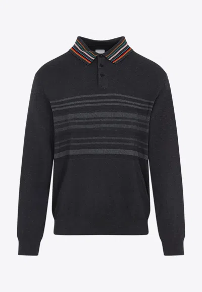 Paul Smith Striped-motif Polo Sweater In Black