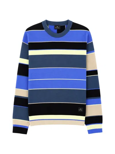 Paul Smith Long Sleeve Striped Sweater Crafted From Organic Cotton In Blue