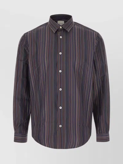 Paul Smith Striped Pattern Shirt Cuffed Sleeves In Blue